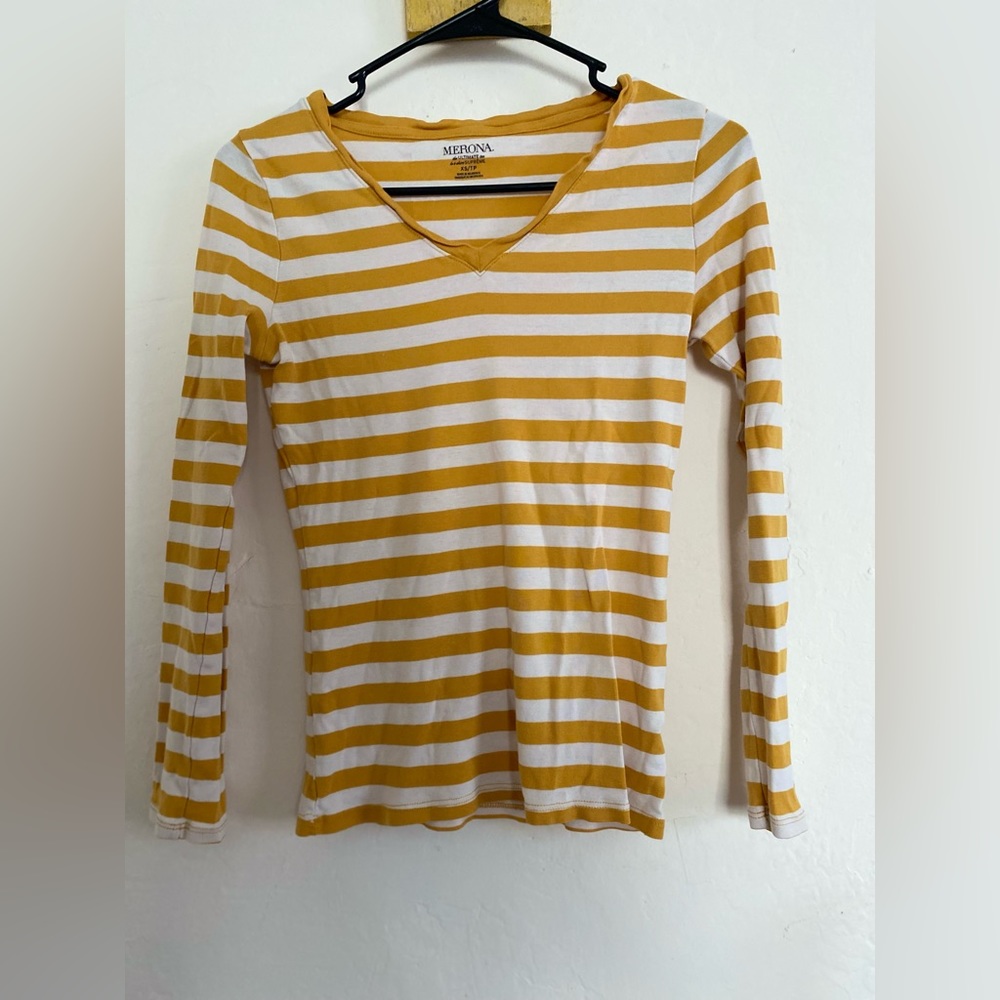 Yellow and white striped long sleeve tee